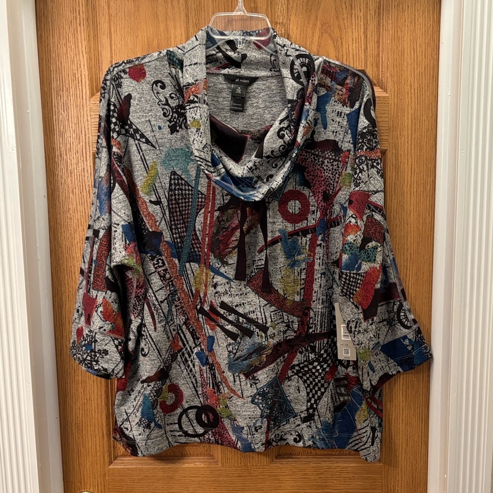 Ali Miles - Abstract Print Cowl Neck Top